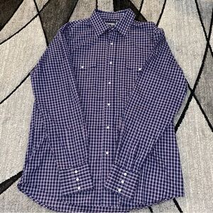 Wrangler Men's Purple Blue Plaid Pearls Button Down Long Sleeves Size Large